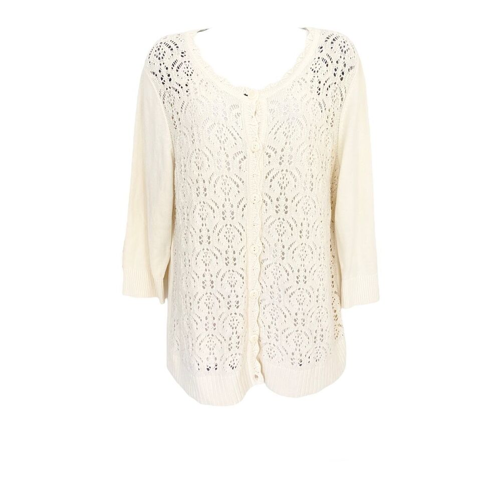 Christopher & Banks 100% Cotton Knit 3/4 Sleeves Cardigan Size XL